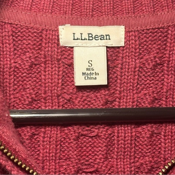 L.L. Bean Women's Preppy Zip-Up Burgundy Cotton Academia Cable Knit Sweater Sz S - Picture 7 of 16